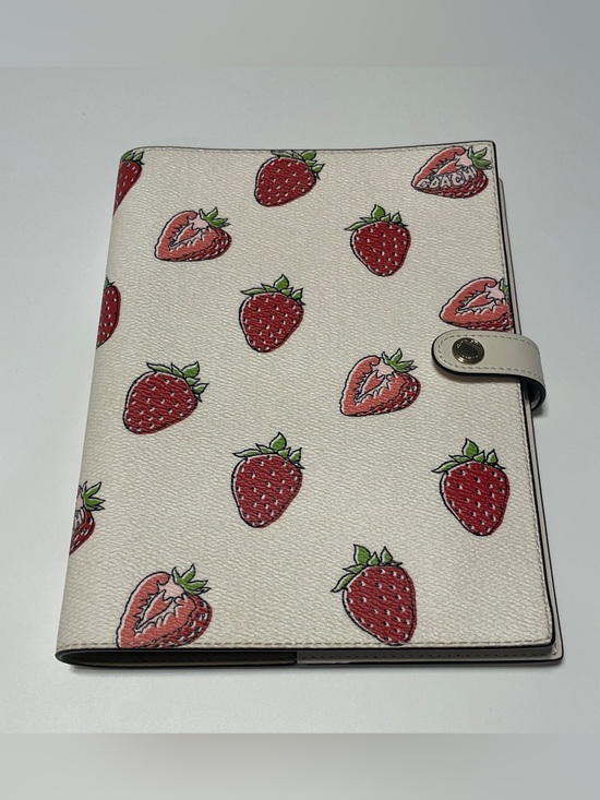 Coach Accessories - Coach Strawberry Leather Notebook Cover - Cream, Red & Green
